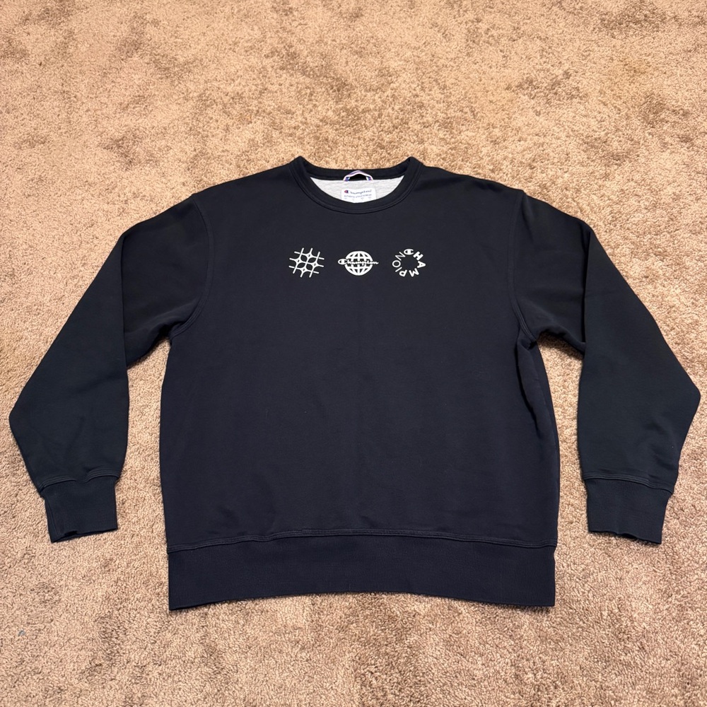 Champion Crewneck Sweatshirt Mens Large Black Pullover Long Sleeve Spellout Logo